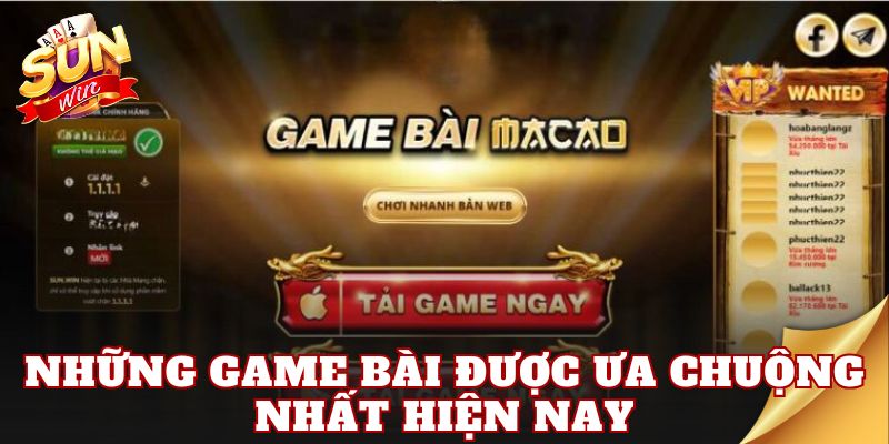 Những game bài được ưa chuộng nhất hiện nay